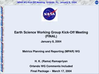 MPAR WG Kick-Off Meeting, Orlando, FL, January 8, 2004