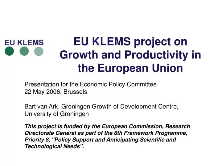 eu klems project on growth and productivity in the european union
