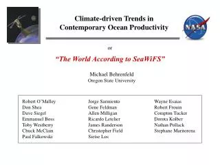 Climate-driven Trends in Contemporary Ocean Productivity