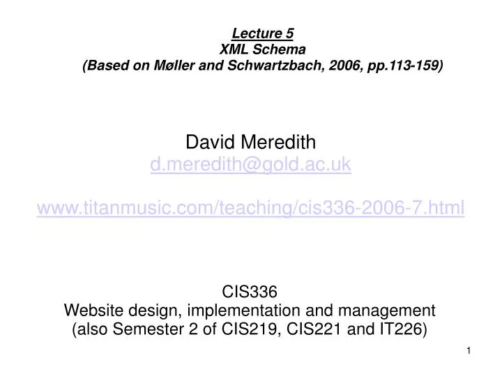 lecture 5 xml schema based on m ller and schwartzbach 2006 pp 113 159