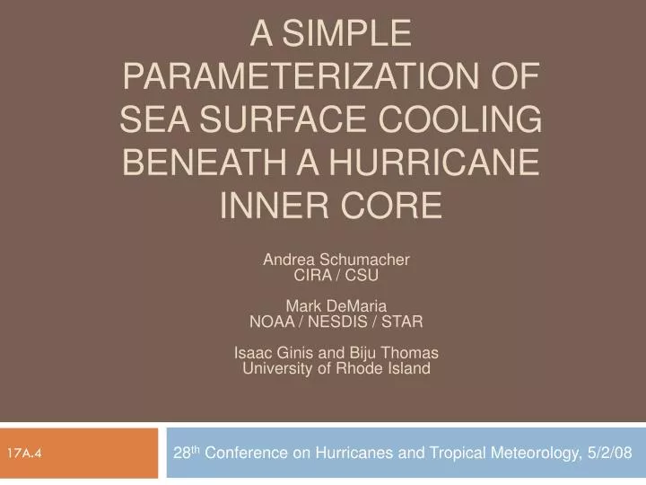a simple parameterization of sea surface cooling beneath a hurricane inner core
