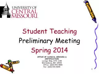 Student Teaching Preliminary Meeting Spring 2014