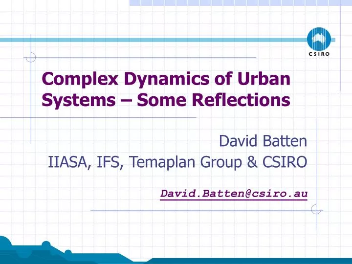 complex dynamics of urban systems some reflections