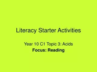 Literacy Starter Activities