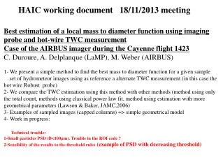 HAIC working document 18/11/2013 meeting