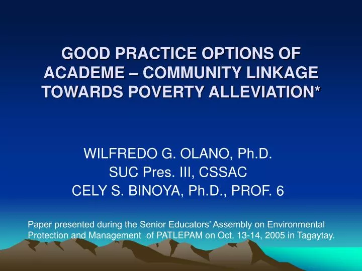 good practice options of academe community linkage towards poverty alleviation