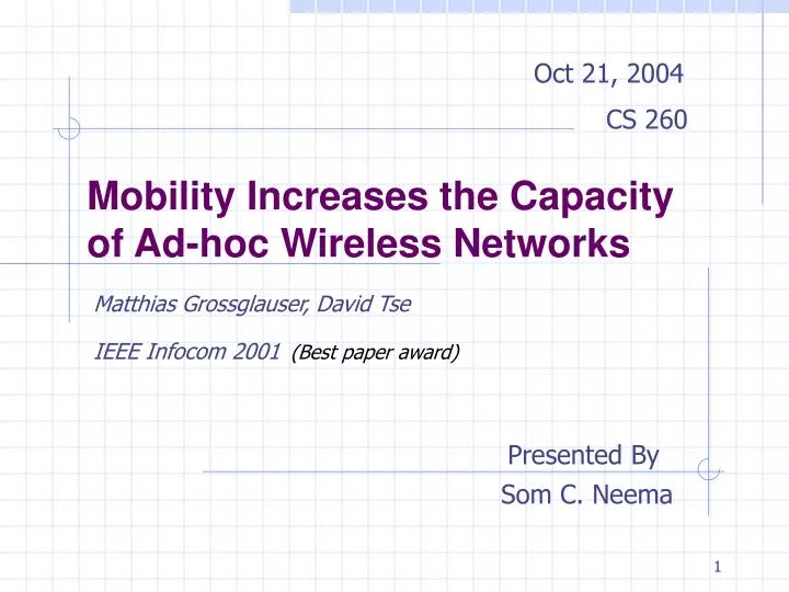 mobility increases the capacity of ad hoc wireless networks