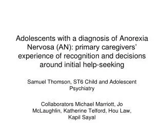 Samuel Thomson, ST6 Child and Adolescent Psychiatry