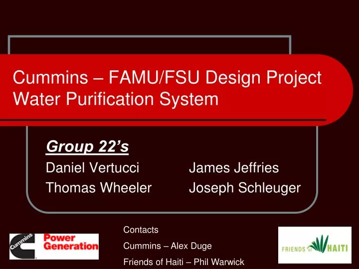 cummins famu fsu design project water purification system