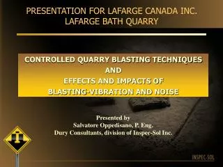 PRESENTATION FOR LAFARGE CANADA INC. LAFARGE BATH QUARRY