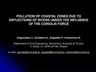 POLLUTION OF COASTAL ZONES DUE TO DEFLECTIONS OF RIVERS UNDER THE INFLUENCE OF THE CORIOLIS FORCE