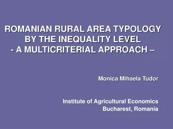 romanian rural area typology by the inequality level a multicriterial approach