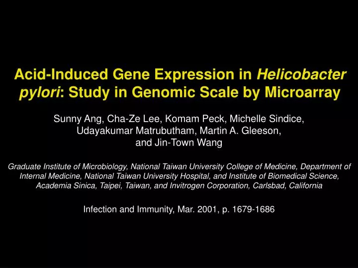 acid induced gene expression in helicobacter pylori study in genomic scale by microarray