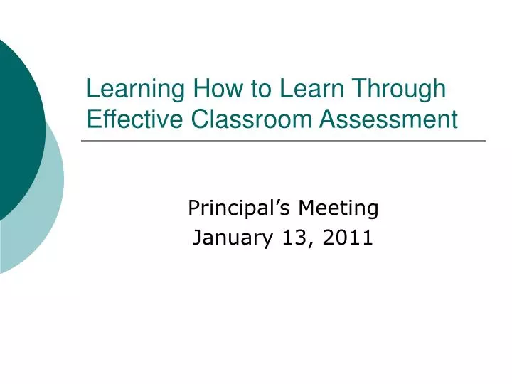 learning how to learn through effective classroom assessment