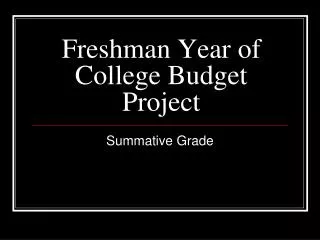 Freshman Year of College Budget Project