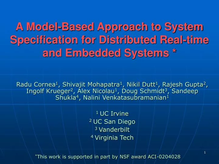 a model based approach to system specification for distributed real time and embedded systems