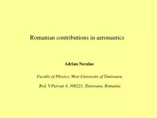 Romanian contributions in aeronautics