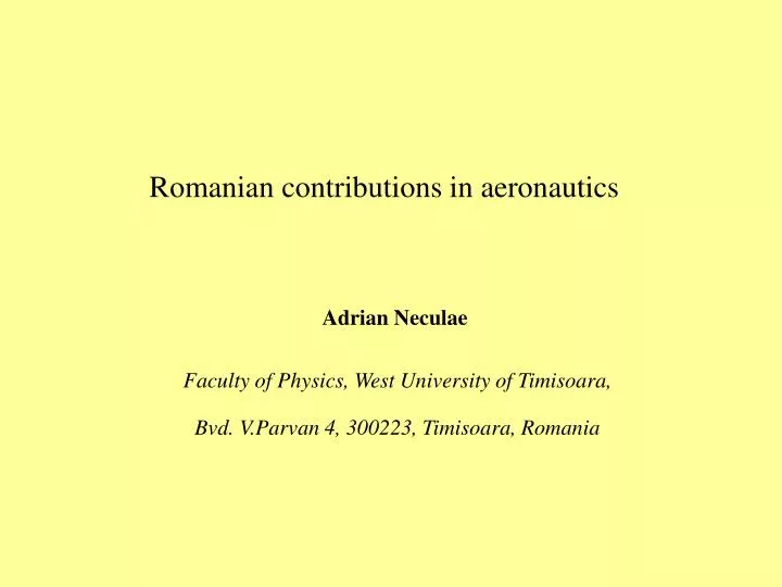 romanian contributions in aeronautics
