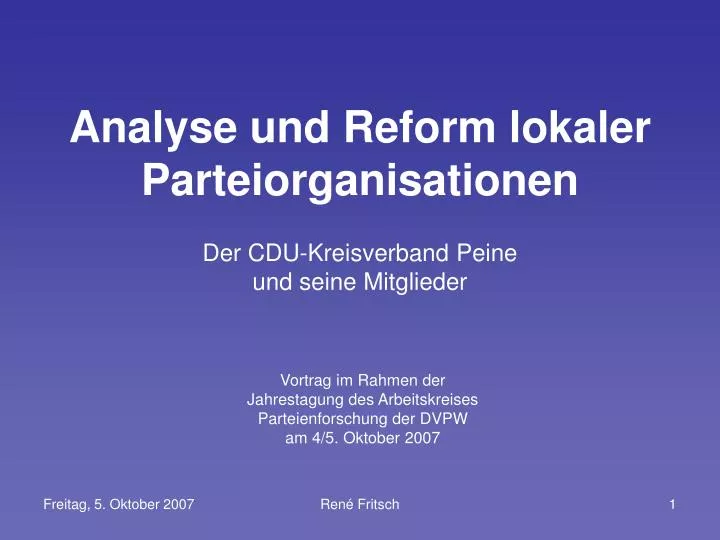 analyse und reform lokaler parteiorganisationen