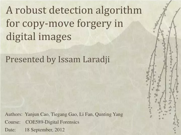 a robust detection algorithm for copy move forgery in digital images