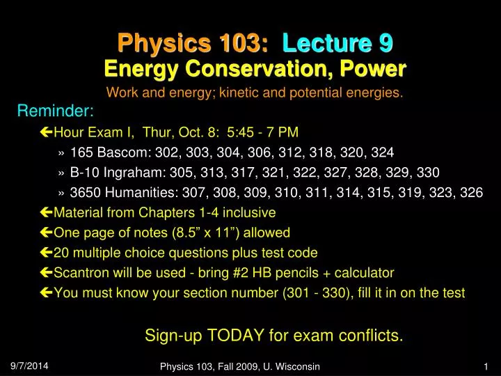 physics 103 lecture 9 energy conservation power