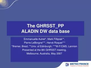 The GHRSST_PP ALADIN DW data base