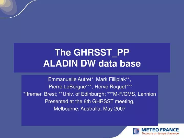 the ghrsst pp aladin dw data base