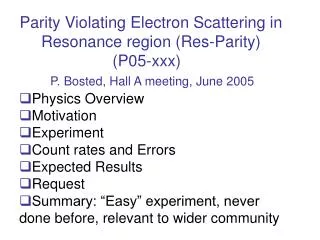 Parity Violating Electron Scattering in Resonance region (Res-Parity)