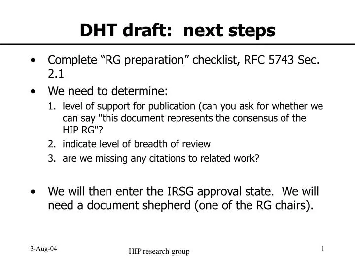 dht draft next steps