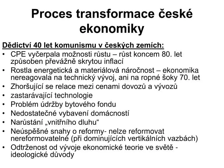 proces transformace esk ekonomiky