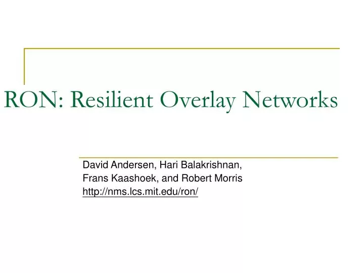 ron resilient overlay networks