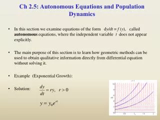 Ch 2.5: Autonomous Equations and Population Dynamics