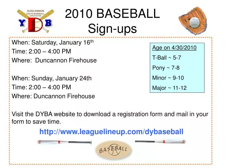 2010 baseball sign ups