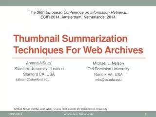 Thumbnail Summarization Techniques For Web Archives