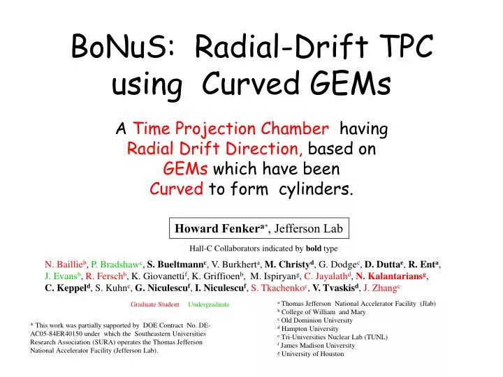 bonus radial drift tpc using curved gems