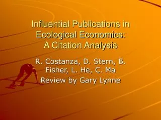 Influential Publications in Ecological Economics: A Citation Analysis