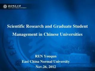 Scientific Research and Graduate Student Management in Chinese U niversit ies