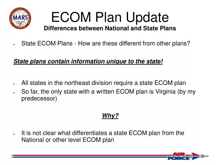 ecom plan update differences between national and state plans