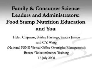 Family &amp; Consumer Science Leaders and Administrators: Food Stamp Nutrition Education and You