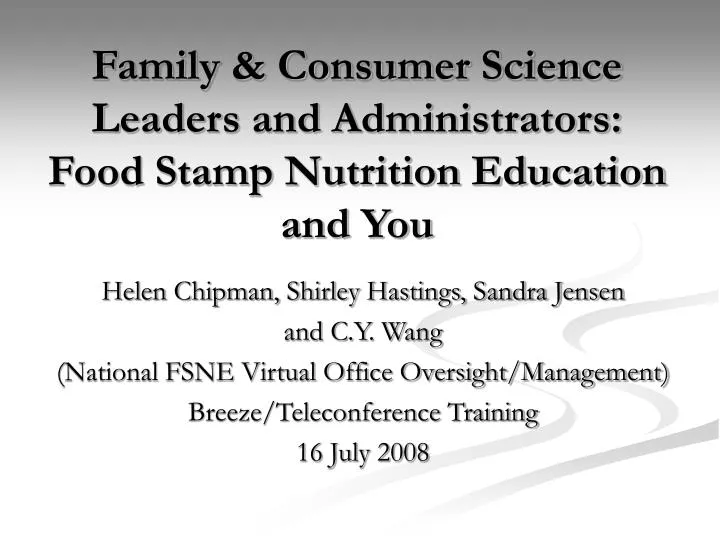 family consumer science leaders and administrators food stamp nutrition education and you