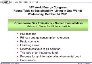 PSI scenario Primary energy consumption reference Kyoto scenario Learning curve