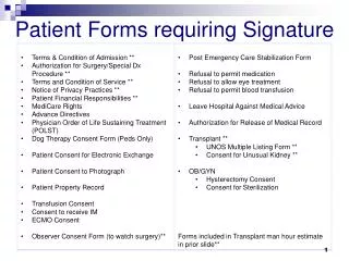 Patient Forms requiring Signature