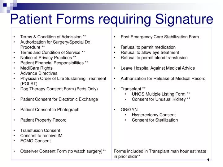 patient forms requiring signature