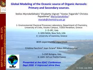 Global Modeling of the Oceanic source of Organic Aerosols: Primary and Secondary sources.