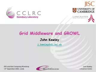 Grid Middleware and GROWL John Kewley j.kewley@dl.ac.uk