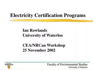 Electricity Certification Programs