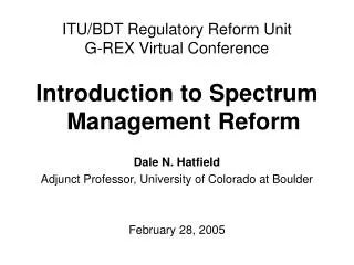 ITU/BDT Regulatory Reform Unit G-REX Virtual Conference