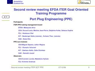 Second review meeting EFDA ITER Goal Oriented Training Programme Port Plug Engineering (PPE)
