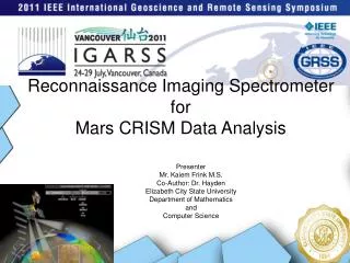 Reconnaissance Imaging Spectrometer for Mars CRISM Data Analysis