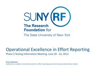 Operational Excellence in Effort Reporting Phase 3 Testing Information Meeting: June 20 - 22, 2012